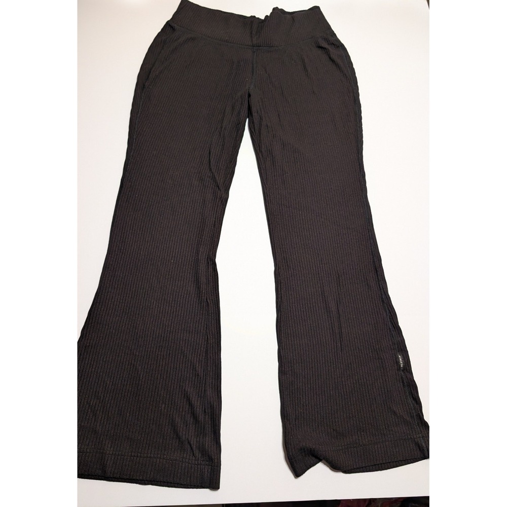 Athleta Ribbed Wide Leg Lounge Pants Black‎ Rayon Blend Size Large